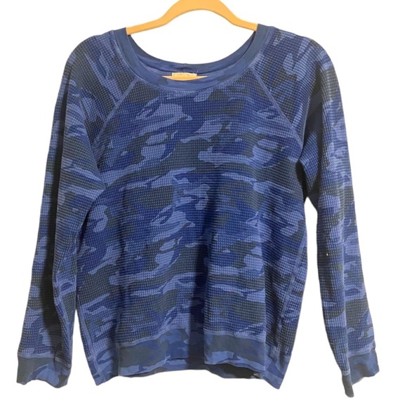 Monrow + Soul Blue Camo Waffle Weave Long sleeve top size small p0678 - Picture 1 of 4